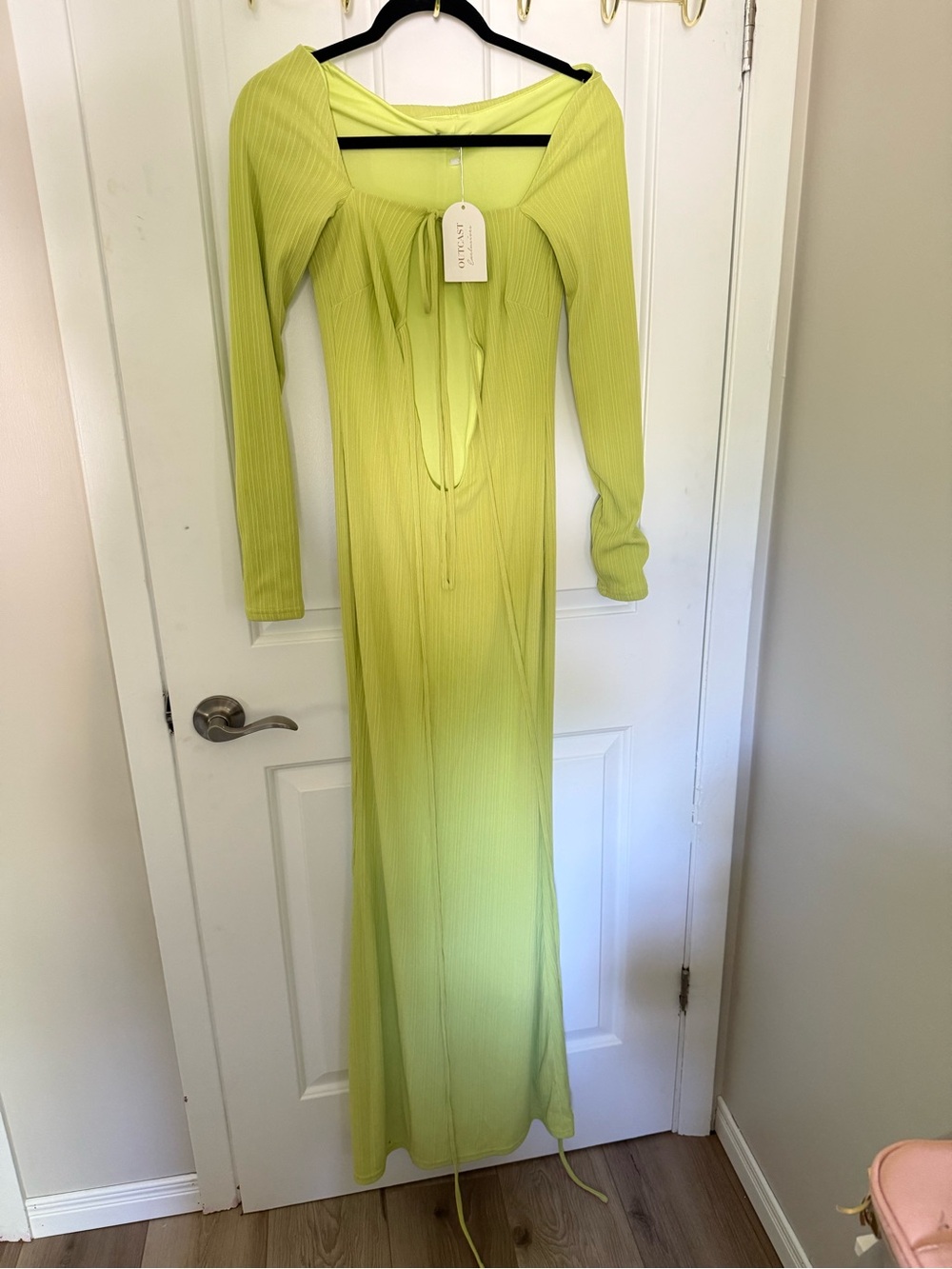 Tie-Front Long Sleeve Maxi Dress in Lime Green